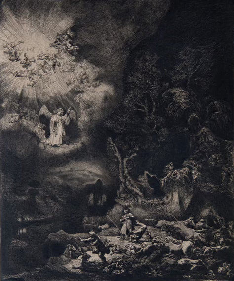Rembrandt Harmensz VAN RIJN, "The Angel Appearing to the Shepherds", 1634